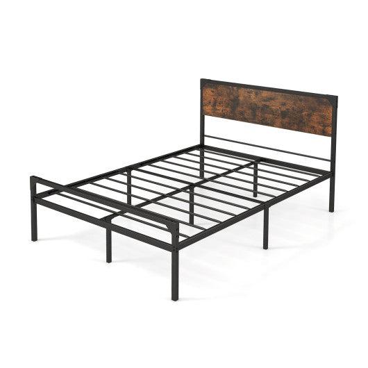 Platform Full/Queen Bed with Rustic Headboard and Footboard-Full Size