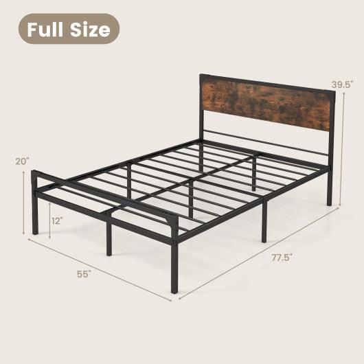 Platform Full/Queen Bed with Rustic Headboard and Footboard-Full Size