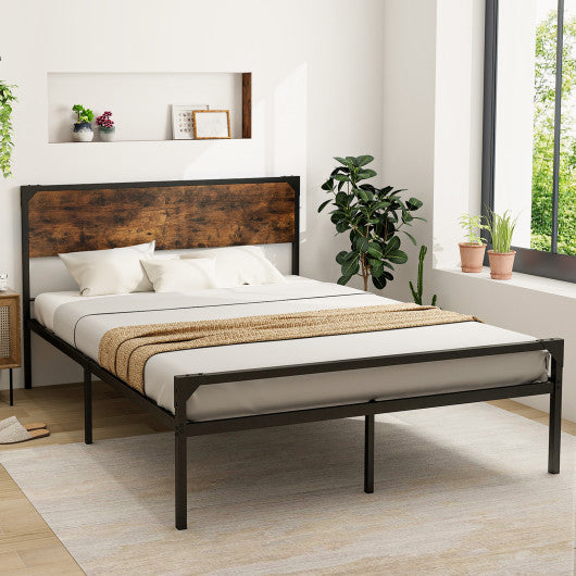 Platform Full/Queen Bed with Rustic Headboard and Footboard-Queen Size