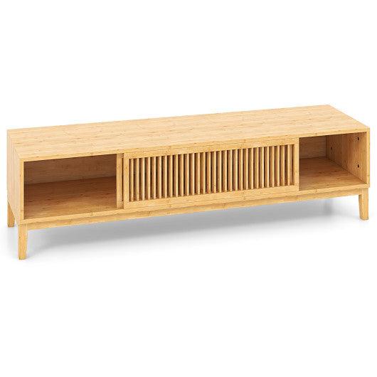 Bamboo TV Stand for TVs up to 65 Inches with Sliding Slatted Doors-Natural