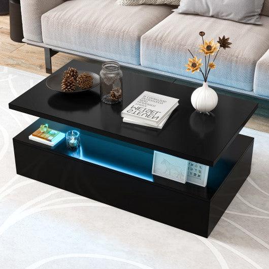 Modern 2-tier High Glossy Table with Adjustable Light Colors for Living Room-Black