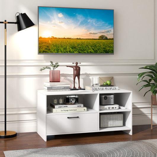 Modern Media Console Table with 3 Open Compartments and 1 Storage Drawer-White