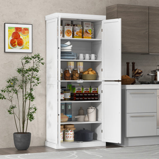 72.5 Inches Tall Buffet Cabinet with 6-Tier Shelves and 4 Doors-White