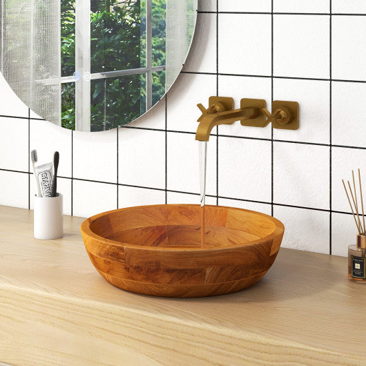 16 Inch Teak Wood Washbasin with Drainage Hole and Rounded Corners