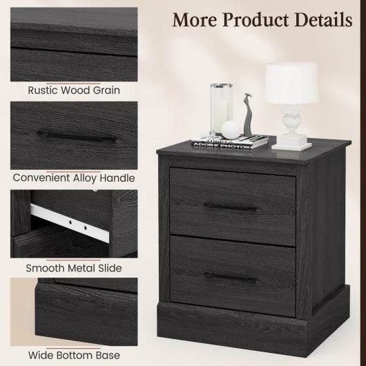 Wood Compact Floor Nightstand with Storage Drawers-Dark Gray