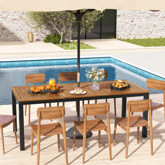 8-Person Outdoor Dining Table 79 Inch Acacia Wood Patio Table with Umbrella Hole