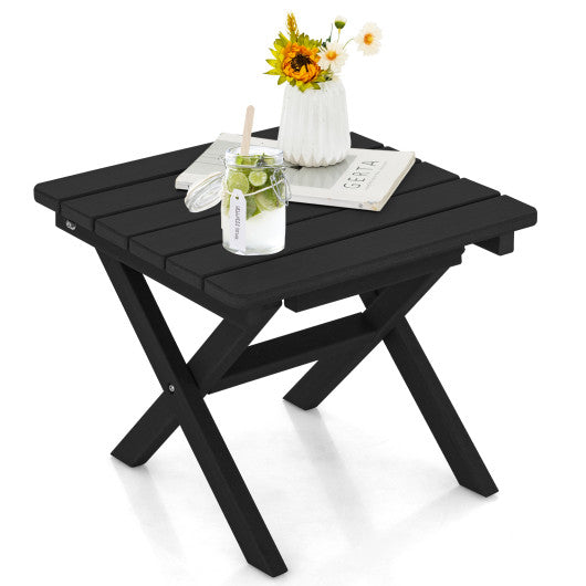 Outdoor Folding Side Table Foldable Weather-Resistant HDPE Adirondack Table-Black