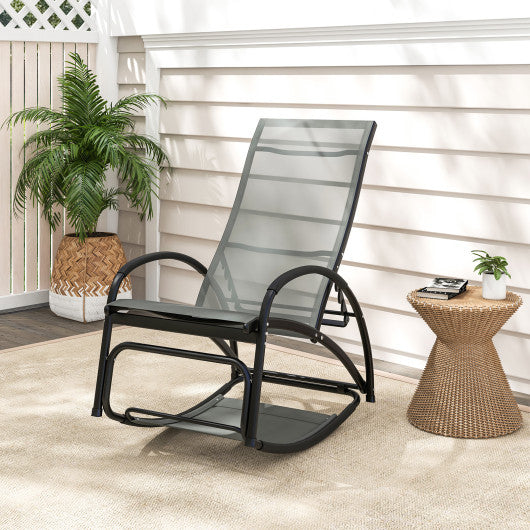 2-in-1 Outdoor Rocking Chair with 4-Position Adjustable Backrest for Patio Porch Poolside-Gray