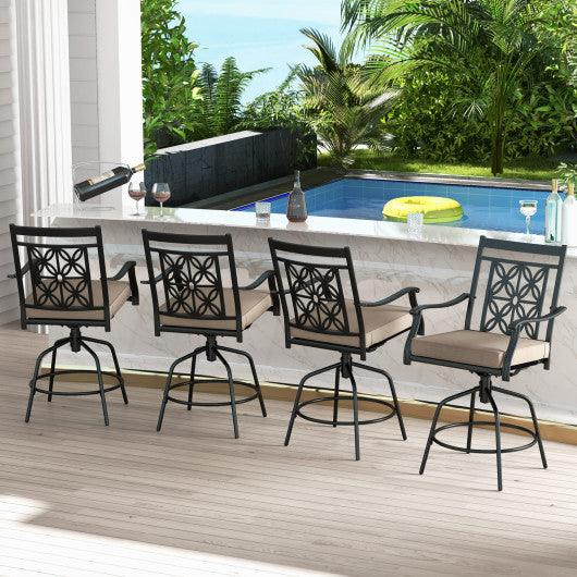 Outdoor Swivel Bar Stools Set of 2 with Seat Cushions-Brown