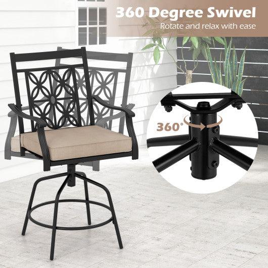 Outdoor Swivel Bar Stools Set of 2 with Seat Cushions-Brown