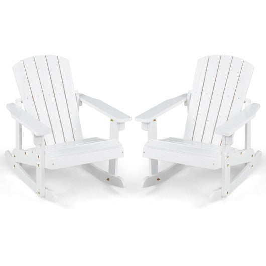 Outdoor Wooden Kid Adirondack Rocking Chair with Slatted Seat-White