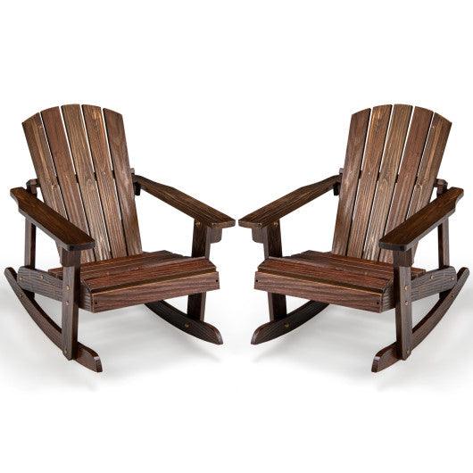 Outdoor Wooden Kid Adirondack Rocking Chair with Slatted Seat-Coffee