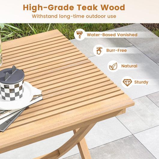 27.5 Inch Indonesia Teak Patio Bistro Table with Slatted Tabletop and Sturdy Wood Frame