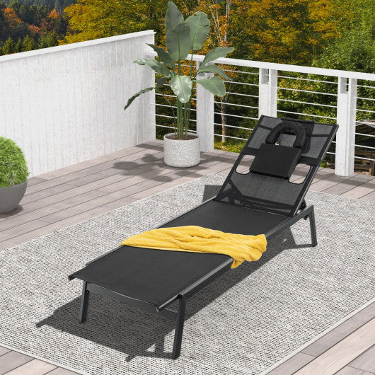 Patio Sunbathing Lounge Chair 5-Position Adjustable Tanning Chair-Black