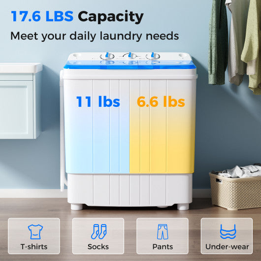 17.6 lbs Portable Washing Machine with Drain Pump-Blue