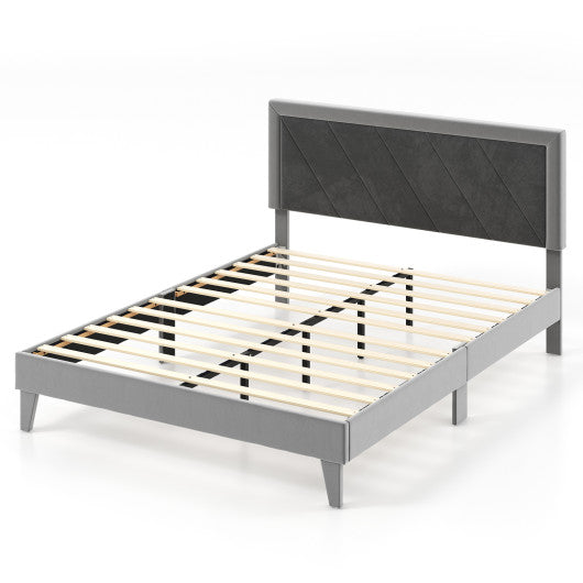 Twin/Full/Queen Platform Bed with High Headboard and Wooden Slats-Queen Size