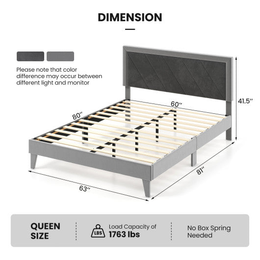 Twin/Full/Queen Platform Bed with High Headboard and Wooden Slats-Queen Size