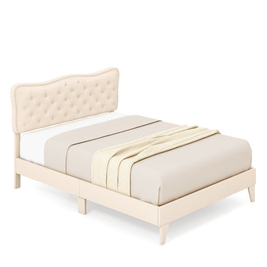 Full/Queen Size Bed Frame with Nail Headboard and Wooden Slats-Queen Size