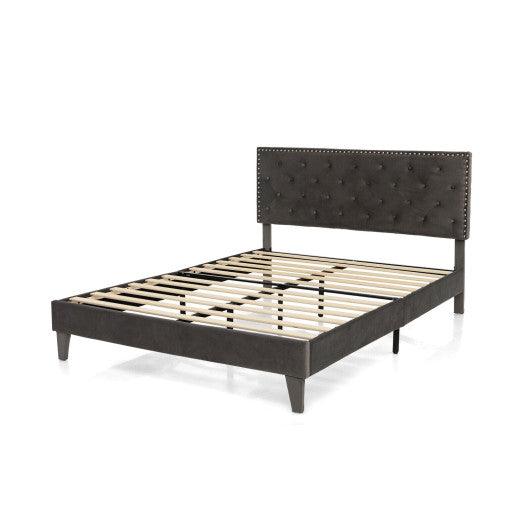 Full/Queen Size Upholstered Platform Bed with Tufted Headboard-Queen Size