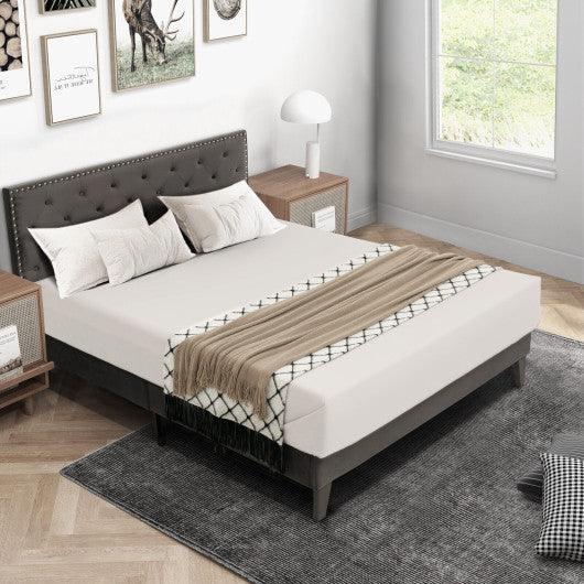 Full/Queen Size Upholstered Platform Bed with Tufted Headboard-Queen Size