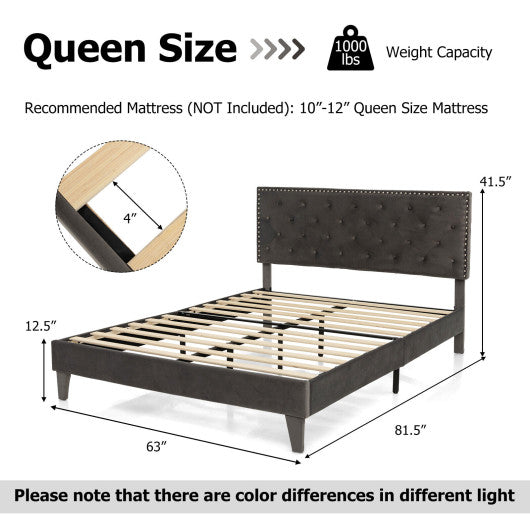 Full/Queen Size Upholstered Platform Bed with Tufted Headboard-Queen Size