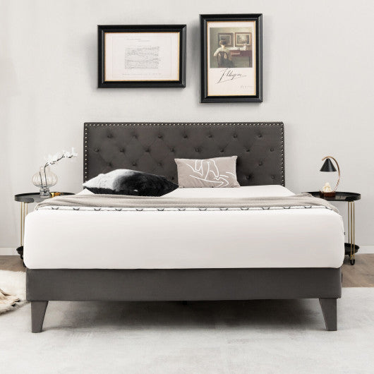 Full/Queen Size Upholstered Platform Bed with Tufted Headboard-Queen Size