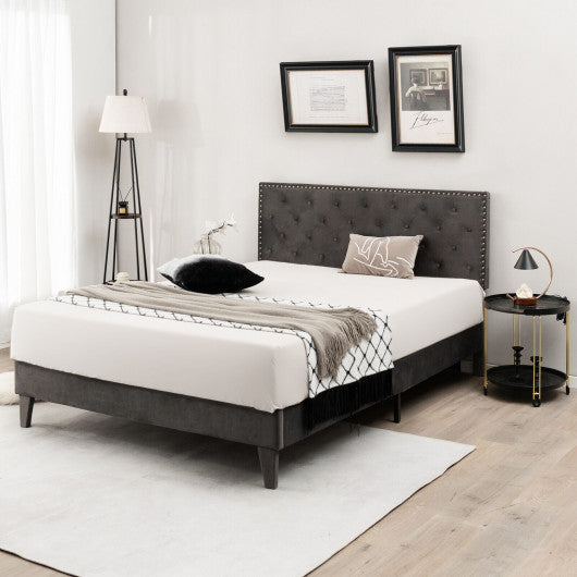 Full/Queen Size Upholstered Platform Bed with Tufted Headboard-Queen Size