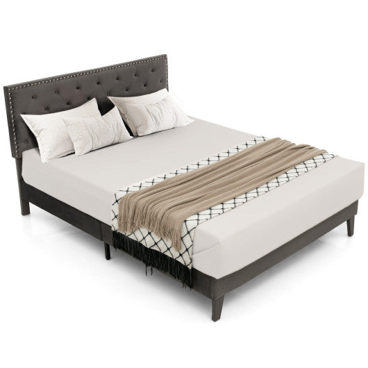 Full/Queen Size Upholstered Platform Bed with Tufted Headboard-Queen Size