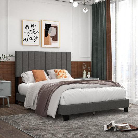 Queen Size Upholstered Bed Frame with Vertical Channel Tufted Headboard Gray