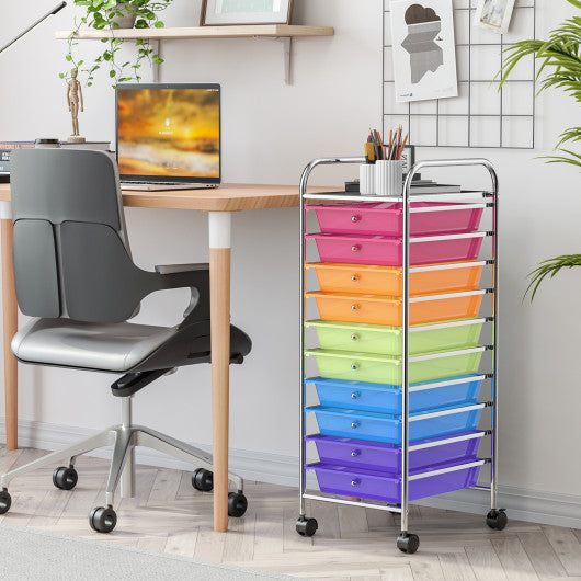 10 Drawer Rolling Storage Cart Organizer with 4 Universal Casters-Color