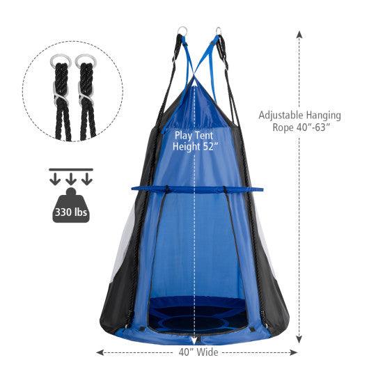 2-in-1 40 Inch Kids Hanging Chair Detachable Swing Tent Set-Blue