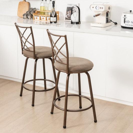 2 Pieces Swivel Pluch Fabrice Cushioned Bar Stool Set-Brown