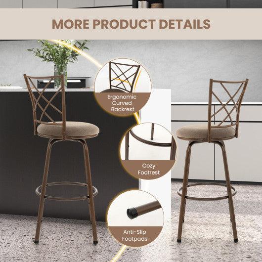 2 Pieces Swivel Pluch Fabrice Cushioned Bar Stool Set-Brown