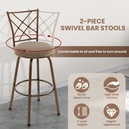 2 Pieces Swivel Pluch Fabrice Cushioned Bar Stool Set-Brown