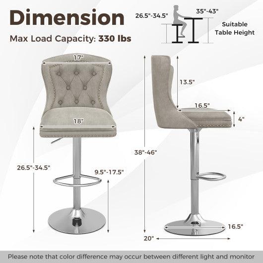 Set of 2 Bar Chairs with Footrest  Electroplated Metal Base and Anti-Slip Ring-Gray