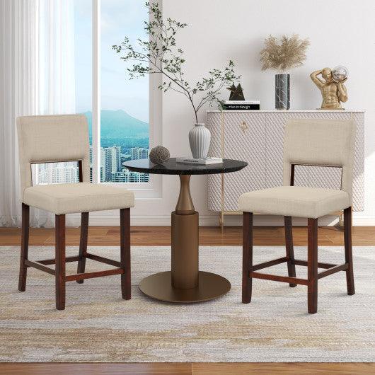 2 Piece Bar Chair Set with Hollowed Back and Rubber Wood Legs-Beige