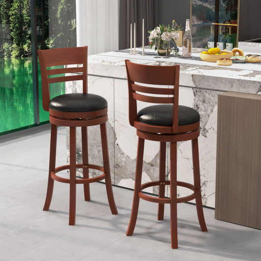 Set of 2 360° Bar Stools with PU Upholstered Seats-Brown