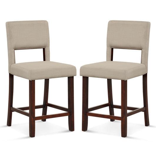 2 Piece Bar Chair Set with Hollowed Back and Rubber Wood Legs-Beige