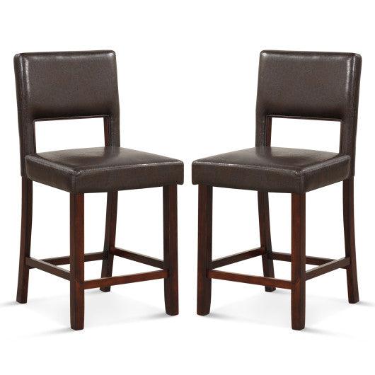 2 Piece Bar Chair Set with Hollowed Back and Rubber Wood Legs-Brown