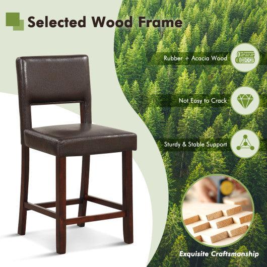 2 Piece Bar Chair Set with Hollowed Back and Rubber Wood Legs-Brown