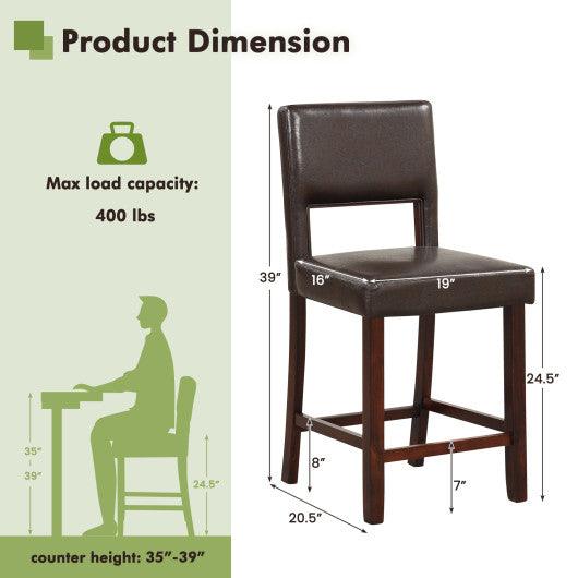 2 Piece Bar Chair Set with Hollowed Back and Rubber Wood Legs-Brown