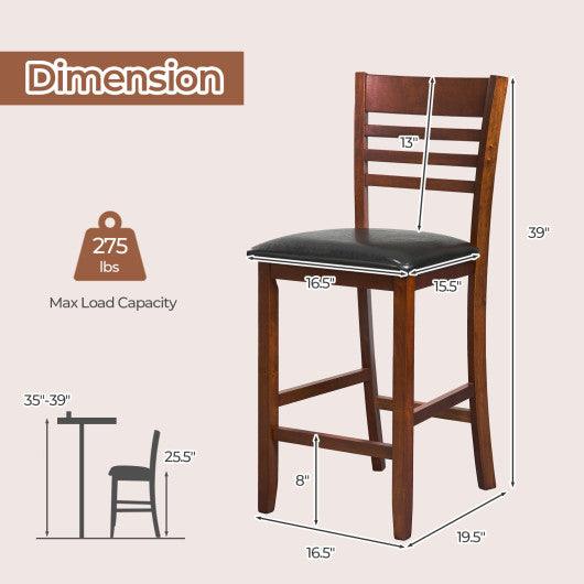 Set of 2 Counter Height Bar Chair Kitchen Island Stool with Backrest and Footrest-Walnut