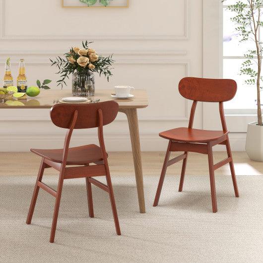 Set of 2 Modern Dining Chairs with Curved Backrest and Seat-Walnut