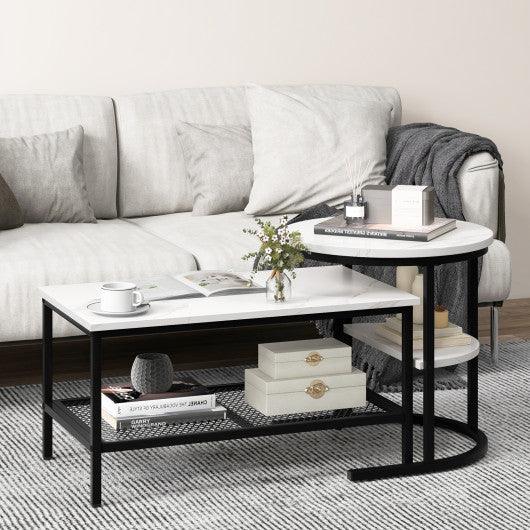 Set of 2 Nesting Coffee Table with Extra Storage Shelf for Living Room-Black