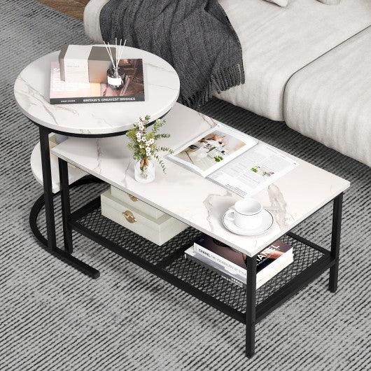 Set of 2 Nesting Coffee Table with Extra Storage Shelf for Living Room-Black