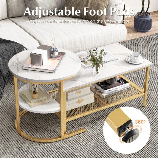 Set of 2 Nesting Coffee Table with Extra Storage Shelf for Living Room-Golden