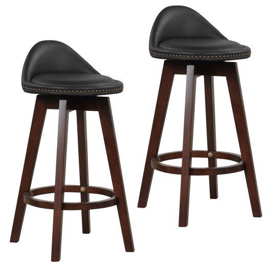 2 Pieces Cushioned Swivel Bar Stool Set with Low Back-Black