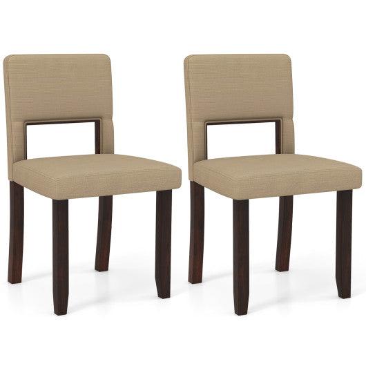 Set of 2 Wooden Dining Chair with Acacia Wood Frame Padded Seat and Back-Beige