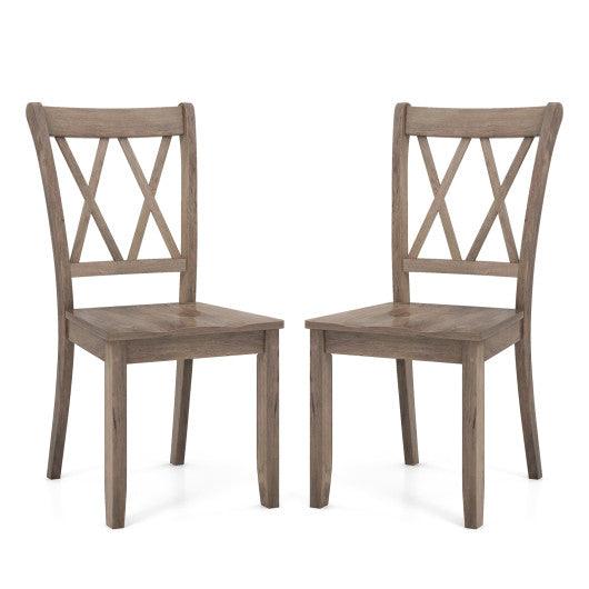 Set of 2 Wooden Dining Chairs Mid Century Farmhouse Retro Kitchen Chairs-Brown