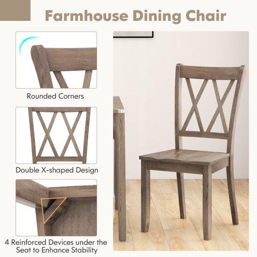 Set of 2 Wooden Dining Chairs Mid Century Farmhouse Retro Kitchen Chairs-Brown